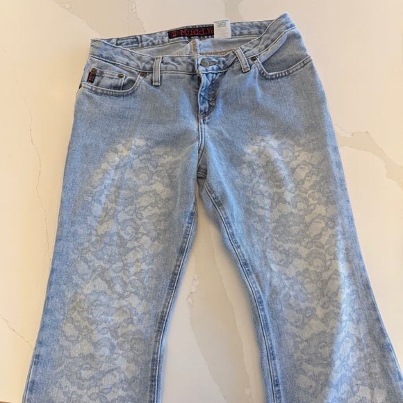 Vintage 90s Y2K Mudd Women’s Jeans Size 11 Light Wash Flare Casual Lace Detail - Picture 4 of 16